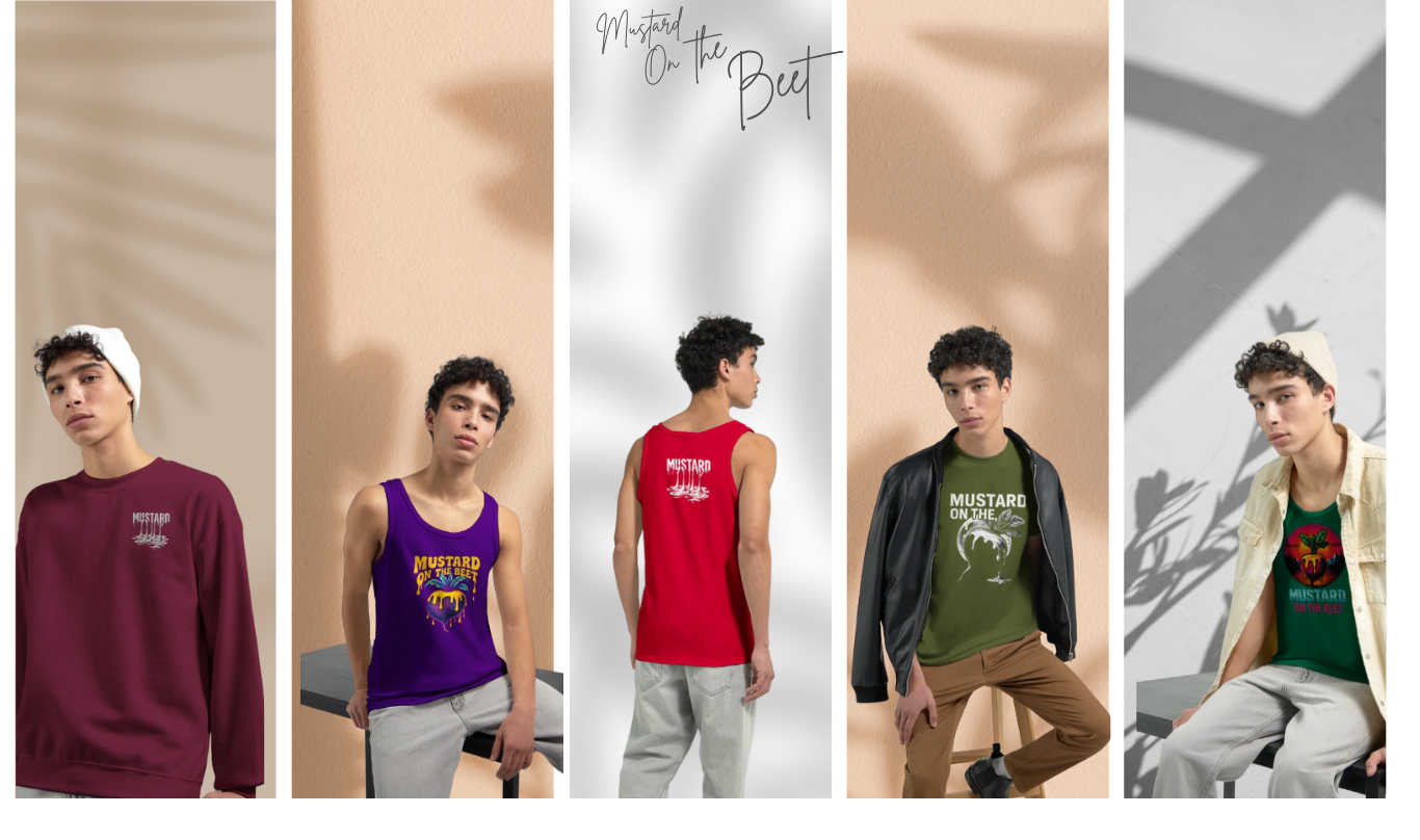 Collage of a young man wearing different outfits with visible brand logos.